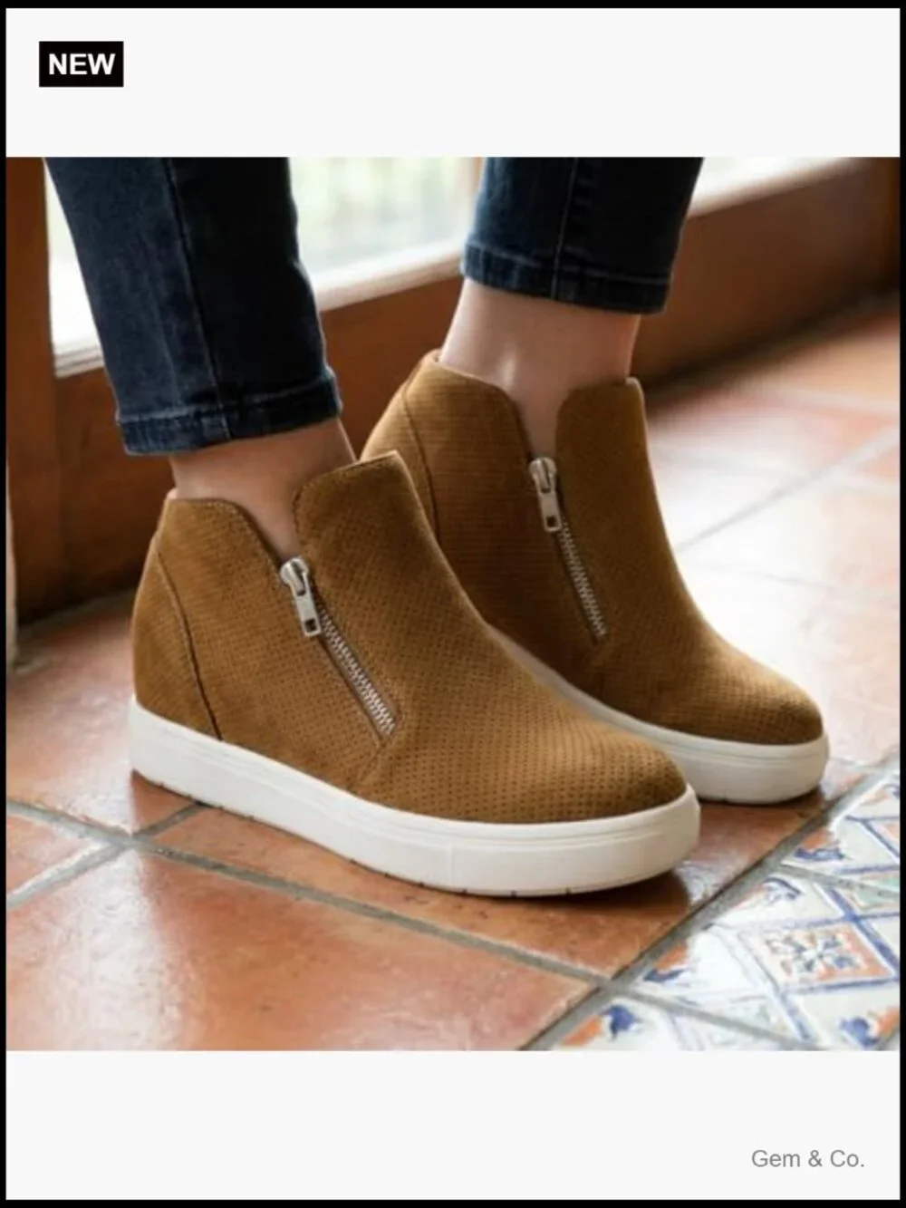 Wedge Sneakers with Dual Zippers - Lightweight Hidden Lift Fashion Sneakers